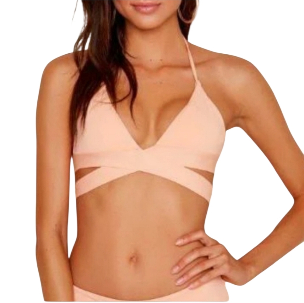 Dippin' Daisy's Small Crest Apricot Wrap Bikini Top Peach Swimwear Beach